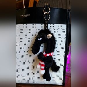 Angry Black Horse Plush Bag Charm Key Chain